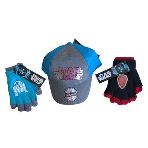 🆕 Star Wars Metallic Snapback Adjustable Hat w/ R2-D2 & Rebel Alliance Gloves